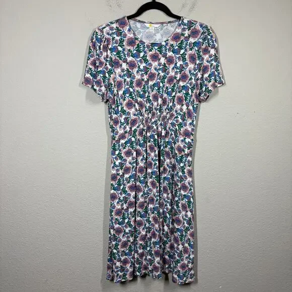 Boden Size 6 Shift Dress Green Floral Crew Neck Smocked Waist Short Sleeves - Picture 2 of 8